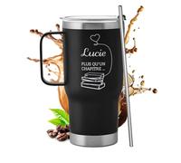 Maverton Mug Isotherme Noir 600 ml en Acier Inoxydable avec Brosse de Nettoyage - Gobelet avec Paille et Couvercle gravé - Cadeau Anniversaire Femme - Idee Cadeau Femme livre