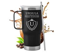 Maverton Mug Isotherme Noir 600 ml en Acier Inoxydable avec Brosse de Nettoyage - Gobelet avec Paille et Couvercle gravé - Cadeau Anniversaire Femme - Idee Cadeau Femme forte