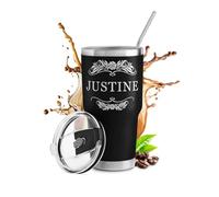 Maverton Mug Isotherme Noir 800 ml en Acier Inoxydable avec Brosse | avec brosse de Nettoyage, Gobelet avec Paille et Couvercle gravé, Cadeau Anniversaire Femme, Idee Cadeau Femme Prénom