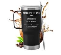 Maverton Mug Isotherme Personnalisable Noir en Acier Inoxydable 600 ml - Mug Personnalisé Maitresse avec 2 Pailles et Boîte - Cadeau Maitresse d'École fin d'année - Cadeau Prof enseignante