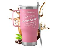 Maverton Mug Isotherme Personnalisable Rose en Acier Inoxydable 600 ml - Gobelet Isotherme avec Paille et Boîte Cadeau - avec brosse de nettoyage - Cadeau Femme Anniversaire pause cafe
