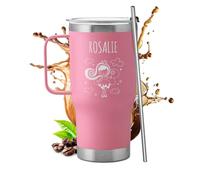 Maverton Mug Isotherme Personnalisable Rose en Acier Inoxydable 600 ml - Gobelet Isotherme avec Paille et Boîte Cadeau - avec brosse de nettoyage - Cadeau Femme Anniversaire fee