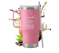 Maverton Mug Isotherme Personnalisable Rose en Acier Inoxydable 600 ml - Gobelet Isotherme avec Paille et Boîte Cadeau - avec brosse de nettoyage - Cadeau Femme Anniversaire livre