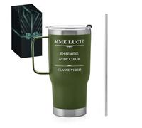 Maverton Mug Isotherme Personnalisable Vert en Acier Inoxydable 600 ml - Mug Personnalisé Maitresse avec Paille et Boite - Cadeau Maitresse d'École fin d'année - Cadeau Prof