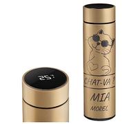 Maverton Mug Isotherme personnalisé pour femmes - Tasse en inox avec Afficheur de température LED - Thermos avec gravure pour maman - amie - pour anniversaire - original - Chat