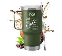 Maverton Mug Isotherme Vert 600 ml en Acier Inoxydable avec Boîte - Gobelet avec Paille et Couvercle gravé - Cadeau Anniversaire Femme - Idee Cadeau Femme