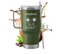Maverton Mug Isotherme Vert 600 ml en Acier Inoxydable avec Boîte - Gobelet avec Paille et Couvercle gravé - Cadeau Anniversaire Femme - Idee Cadeau Femme