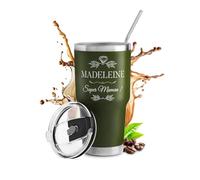 Maverton Mug Isotherme Vert 800 ml en Acier Inoxydable | Mug Original avec gravure, Avec 2 Pailles et Brosse de Nettoyage, Cadeau Maman Anniversaire, Cadeau Fete des Meres