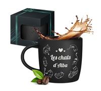 Maverton Mug personnalisé pour femmes - 40cl Tasse à Thé Personnalisable avec Prénom pour elle - Tasse décorative pour Collègue - Cadeau original - Différents Designs - intérieur noir - tasse chat