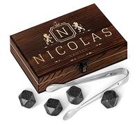 Maverton Pierres à Whisky dans la boîte personnalisée - Cadeau d’Anniversaire pour Chaque Homme - Coffret de 6 Pierres - Boîte en Bois gravée - Lot de Pierres en Granit - Couronne
