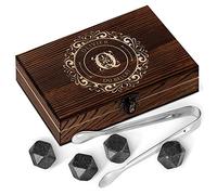 Maverton Pierres à Whisky dans la boîte personnalisée - Cadeau d’Anniversaire pour Chaque Homme - Coffret de 6 Pierres - Boîte en Bois gravée - Lot de Pierres en Granit - Sceau