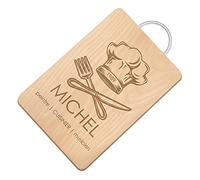 Maverton Planche à découper avec personnalisation pour homme - Plateau fromage gravé pour lui - Planche de cuisine en bois de hêtre pour chef - pour anniversaire - papa - chapeau de chef