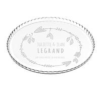 MAVERTON Plat à gâteau Rond avec Gravure - en Verre - Personnalisé - Idée Cadeau pour Un Fan de Cuisine ou pour Un Gourmand - Cadeau pour Couple - Pois