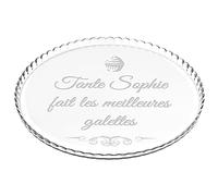 MAVERTON Plat à gâteau Rond avec Gravure - en Verre - Personnalisé - Idée Cadeau pour Un Fan de Cuisine ou pour Un Gourmand - Cadeau pour Femme - Galettes