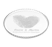 Maverton Plat à gâteau rond avec gravure - En verre - Personnalisé - Idée cadeau pour un fan de cuisine ou pour un gourmand - Cadeau pour couple - Empreintes