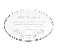 MAVERTON Plat à gâteau Rond avec Gravure - en Verre - Personnalisé - Idée Cadeau pour Un Fan de Cuisine ou pour Un Gourmand - Cadeau pour Femme - Rameau