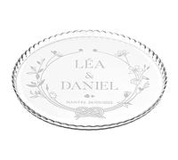 Maverton Plat à gâteau rond avec gravure - En verre - Personnalisé - Idée cadeau pour un fan de cuisine ou pour un gourmand - Cadeau pour couple - Nœud