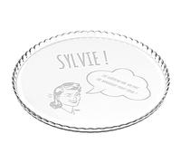 MAVERTON Plat à gâteau Rond avec Gravure - en Verre - Personnalisé - Idée Cadeau pour Un Fan de Cuisine ou pour Un Gourmand - Cadeau pour Femme - Bulle