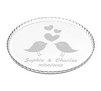 MAVERTON Plat à gâteau Rond avec Gravure - en Verre - Personnalisé - Idée Cadeau pour Un Fan de Cuisine ou pour Un Gourmand - Cadeau pour Couple - Oiseaux