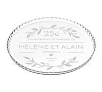 MAVERTON Plat à gâteau Rond avec Gravure - en Verre - Personnalisé - Idée Cadeau pour Un Fan de Cuisine ou pour Un Gourmand - Cadeau pour Couple - Feuillage