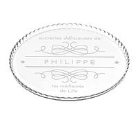 Maverton Plat à gâteau rond avec gravure - En verre - Personnalisé - Idée cadeau pour un fan de cuisine ou pour un gourmand - Cadeau pour femme - Ornement