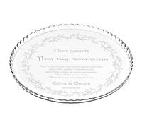 MAVERTON Plat à gâteau Rond avec Gravure - en Verre - Personnalisé - Idée Cadeau pour Un Fan de Cuisine ou pour Un Gourmand - Cadeau pour Couple - Couronne