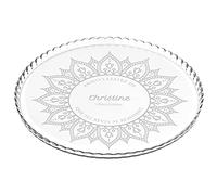 MAVERTON Plat à gâteau Rond avec Gravure - en Verre - Personnalisé - Idée Cadeau pour Un Fan de Cuisine ou pour Un Gourmand - Cadeau pour Femme - Arabesque