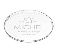 MAVERTON Plat à gâteau Rond gravé - en Verre - Personnalisé - Idée Cadeau pour pâtissier - Cadeau pour Femme - Présentoir pour Amateur de gâteau - Chef