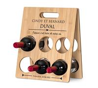 Maverton Porte-bouteille personnalisé pour couple - Casier décoratif pour 6 bouteilles - support vin autoportant en bambou avec impression - noces - mariage - pour parents - Citation