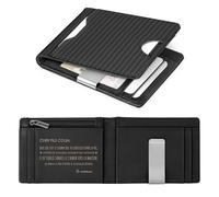 Maverton Portefeuille Personnalisé en Cuir Carbone Noir - Porte Carte Ado avec Gravure et Boite Cadeau pour Son Fils - 11x8.5x1.5cm - Idee Cadeau Jeune Homme - Range Carte pour Fils