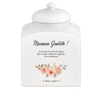 Maverton Pot à Biscuits avec Impression - Cadeau femme - Bocal à Bonbons personnalisé pour elle - Pot de stockage en Céramique avec Couvercle - pour Anniversaire - Cadeau pour Maman - fete des meres