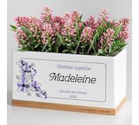 Maverton Pot de Fleur Personnalisable - Jardinière en céramique + Soucoupe en Bambou - décoration Maison - pour Femme - Accessoire pour Maman - Pot Plantes avec Impression - Femme