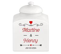 Maverton Pot en céramique personnalisé - Bocal à biscuits avec couvercle - pour couple - Rangement cuisine - pour parents - jeunes mariés - mariage - noces - anniversaire - Flèches