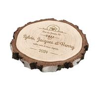 Maverton Rondin de bois personnalisable - Tranche de bois naturel avec gravure pour couple - parents - jeunes mariés - anniversaire - mariage - noces - decoration en bois - Maison