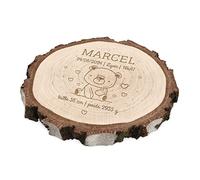 Maverton Rondin de Bois personnalisé - pour Homme - Disque en Bois gravé - pour Anniversaire - pour Lui - Papa/Papy - Deco - Souvenir - sous-Verre Boho Naturel - bébé