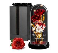 Maverton Rose Eternelle sous Cloche en Verre avec Personnalisation - Fleur Eternelle Cadeau Maman - Rose Rouge Artificielle 21x11 avec Lumière LED - Idee Cadeau Anniversaire Femme Original - Amie