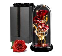 Maverton Rose Eternelle sous Cloche en Verre avec Personnalisation - Fleur Eternelle Cadeau Maman - Rose Rouge Artificielle 21x11 avec Lumière LED - Idee Cadeau Anniversaire Femme Original - école