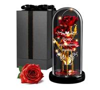 Maverton Rose Eternelle Sous Cloche en Verre avec Personnalisation - Fleur Eternelle Cadeau Maman - Rose Rouge Artificielle 21x11 avec Lumière LED - Idee Cadeau Anniversaire Femme Original -pour maman