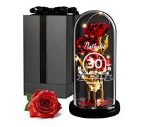 Maverton Rose Eternelle sous Cloche en Verre avec Personnalisation - Fleur Eternelle Cadeau Maman - Rose Rouge Artificielle 21x11 avec Lumière LED - Idee Cadeau Anniversaire Femme Original - Parfaite