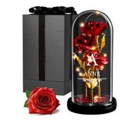 Maverton Rose Eternelle sous Cloche en Verre avec Personnalisation - Fleur Eternelle Cadeau Maman - Rose Rouge Artificielle 21x11 avec Lumière LED - Idee Cadeau Anniversaire Femme Original - Simple