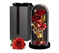 Maverton Rose Eternelle sous Cloche en Verre avec Personnalisation - Fleur Eternelle Cadeau Maman - Rose Rouge Artificielle 21x11 avec Lumière LED - Idee Cadeau Anniversaire Femme Original - prénom