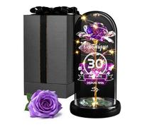 Maverton Rose Eternelle sous Cloche en Verre avec Personnalisation - Fleur Eternelle Cadeau Personnalisé 21x11 avec Lumière LED - Idee Cadeau Femme Anniversaire pour Elle Maman Mamie - Parfaite