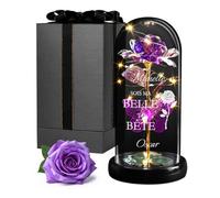 Maverton Rose Eternelle sous Cloche en Verre avec Personnalisation - Fleur Eternelle Cadeau Personnalisé 21x11 avec Lumière LED - Idee Cadeau Femme Anniversaire pour Elle Maman Mamie - Belle et Bête