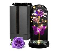 Maverton Rose Eternelle sous Cloche en Verre - Fleur Eternelle Cadeau 21x11 avec Lumière LED - Idee Cadeau Femme Anniversaire pour Elle Maman Mamie - Parfaite