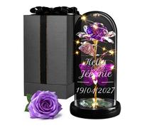 Maverton Rose Eternelle sous Cloche LED avec Gravure - Rose Immortelle avec Éclairage LED - Idee Cadeau Couple - Cadeau Personnalisé Amour pour Amis Saint-Valentin Mariage - prénoms et Date