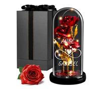 Maverton Rose Eternelle sous Cloche LED avec Gravure - Rose Immortelle Rouge avec Lumière Chaude LED - Idee Cadeau Couple - Cadeau Personnalisé Amour pour Amis Saint-Valentin Mariage - Amour Infini