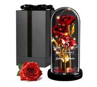 Maverton Rose Eternelle sous Cloche LED avec Gravure - Rose Immortelle Rouge avec Lumière Chaude LED - Idee Cadeau Couple - Cadeau Personnalisé Amour pour Amis Saint-Valentin Mariage - jubilé