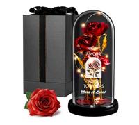 Maverton Rose Eternelle sous Cloche LED avec Gravure - Rose Immortelle Rouge avec Lumière Chaude LED - Idee Cadeau Couple - Cadeau Personnalisé Amour pour Amis Saint-Valentin Mariage - Amour a jamais