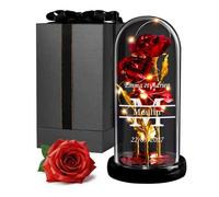 Maverton Rose Eternelle sous Cloche LED avec Gravure - Rose Immortelle Rouge avec Lumière Chaude LED - Idee Cadeau Couple - Cadeau Personnalisé Amour pour Amis Saint-Valentin Mariage - Simple