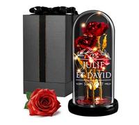 Maverton Rose Eternelle sous Cloche LED avec Gravure - Rose Immortelle Rouge avec Lumière Chaude LED - Idee Cadeau Couple - Cadeau Personnalisé Amour pour Amis Saint-Valentin Mariage - prénoms